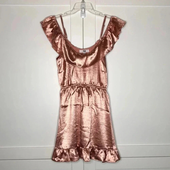 JACK by BB Dakota Textured Satin Ruffle Off Shoulder Dress - Picture 2 of 11